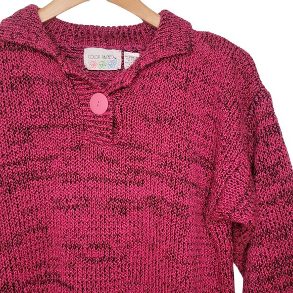 Vtg 80s Pink Collared Sweater 3/4 Sleeve - Picture 1 of 5